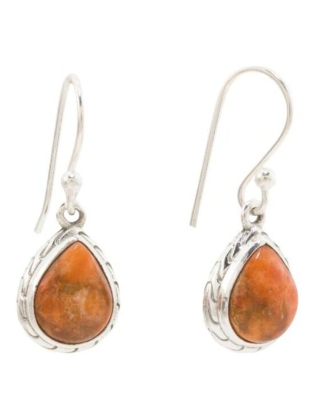SHIVAM Made In India Sterling Silver Plated Orange Mohave Turquoise Earrings
